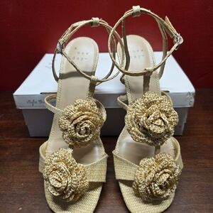 A New Day Women's Esme Floral Crochet Kitten Heels in tanp